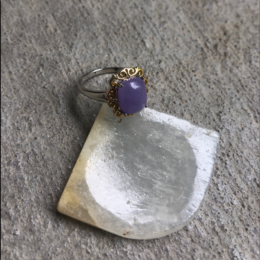 Genuine Chalcedony 925 Sterling Plated Gold SIZE 7 - Picture 7 of 8